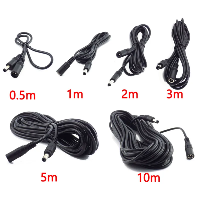 Przedłużacz kabla zasilającego DC 12V męski na żeński 2,1 mm * 5,5 mm Przewód połączeniowy 0,5 m 1 m 2 m 3 m 5 m 10 m Biały czarny przewód zasilający do LED CCTV