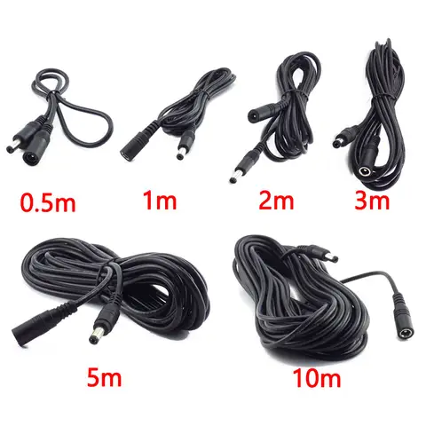Câble d'alimentation d'extension DC 12V mâle à femelle, fil de connecteur 2.1mm x 5.5mm 0.5m 1m 2m 3m 5m 10m, cordon d'alimentation blanc noir pour LED CCTV
