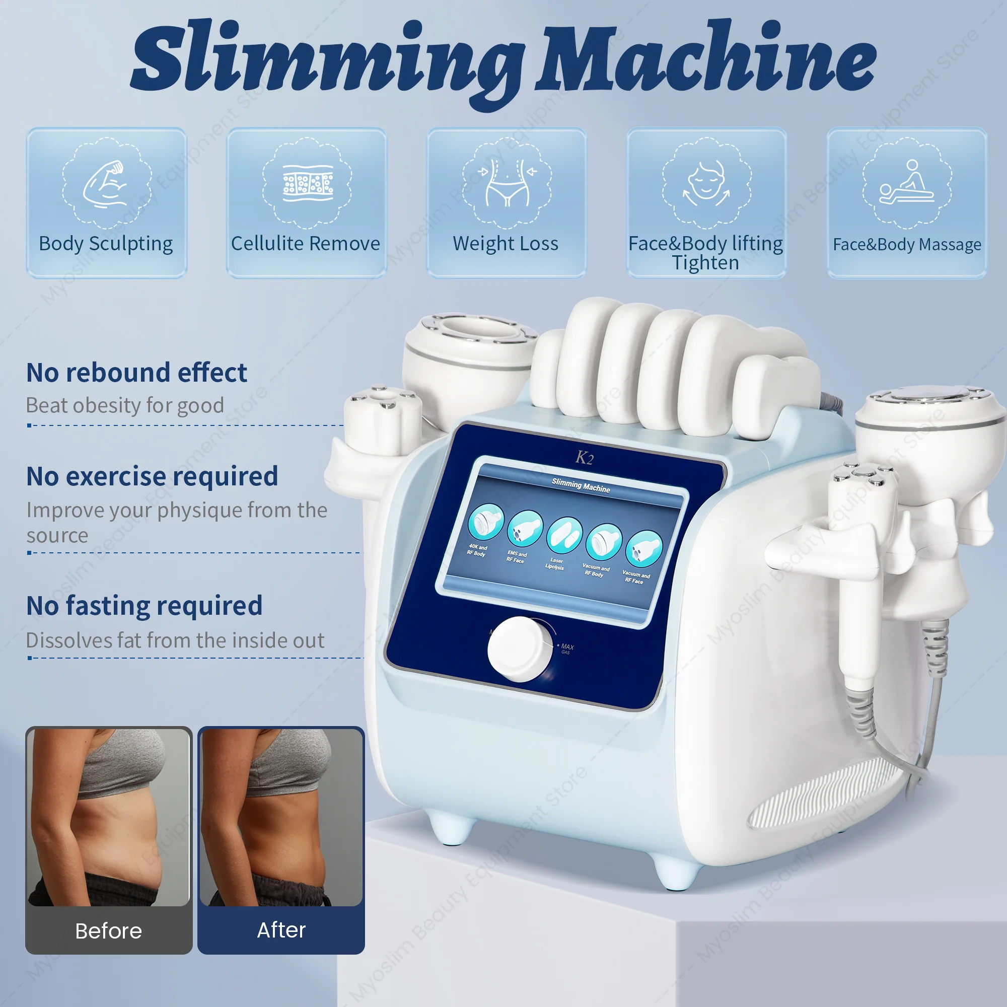 K2 Multifunctional Slimming Machine 40K Cavitation Vacuum RF EMS Laser Lipolysis Body Reshaping Skin Tightening Equipment