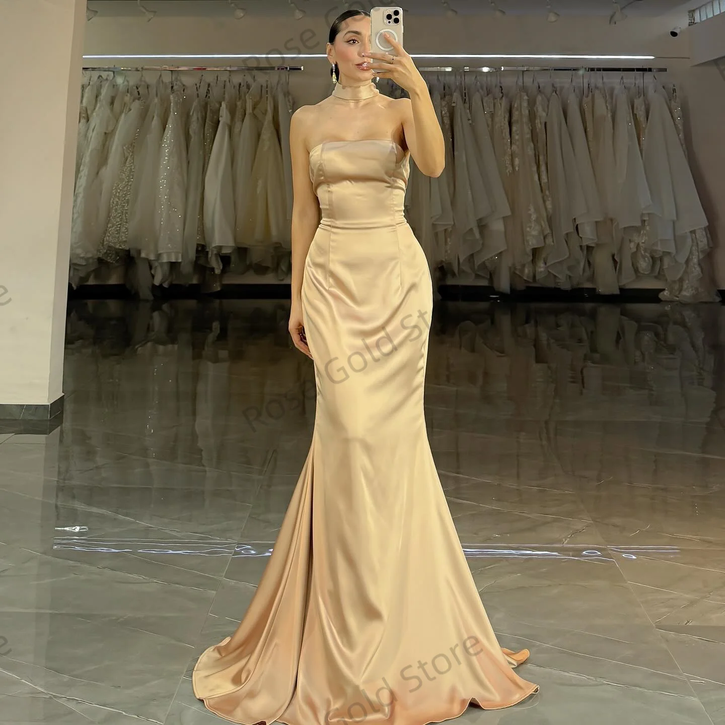 Proste damskie suknie wieczorowe syrenka szampana bez ramiączek Vestidos de Noche na specjalne okazje skromne suknie na bal maturalny dostosowane