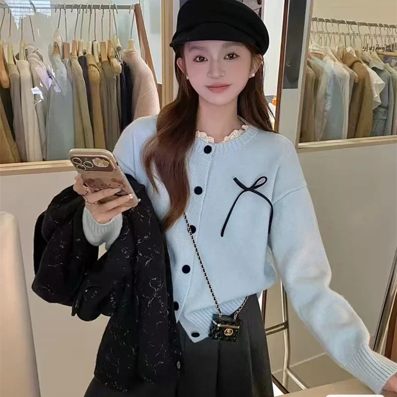 الوردي الحلو الكورية مقوس دانتيل عادية الصلبة سترة مشغولة من الصوف ربيع الخريف موضة تنوعا كلية نمط المرأة سترة معطف جديد 15