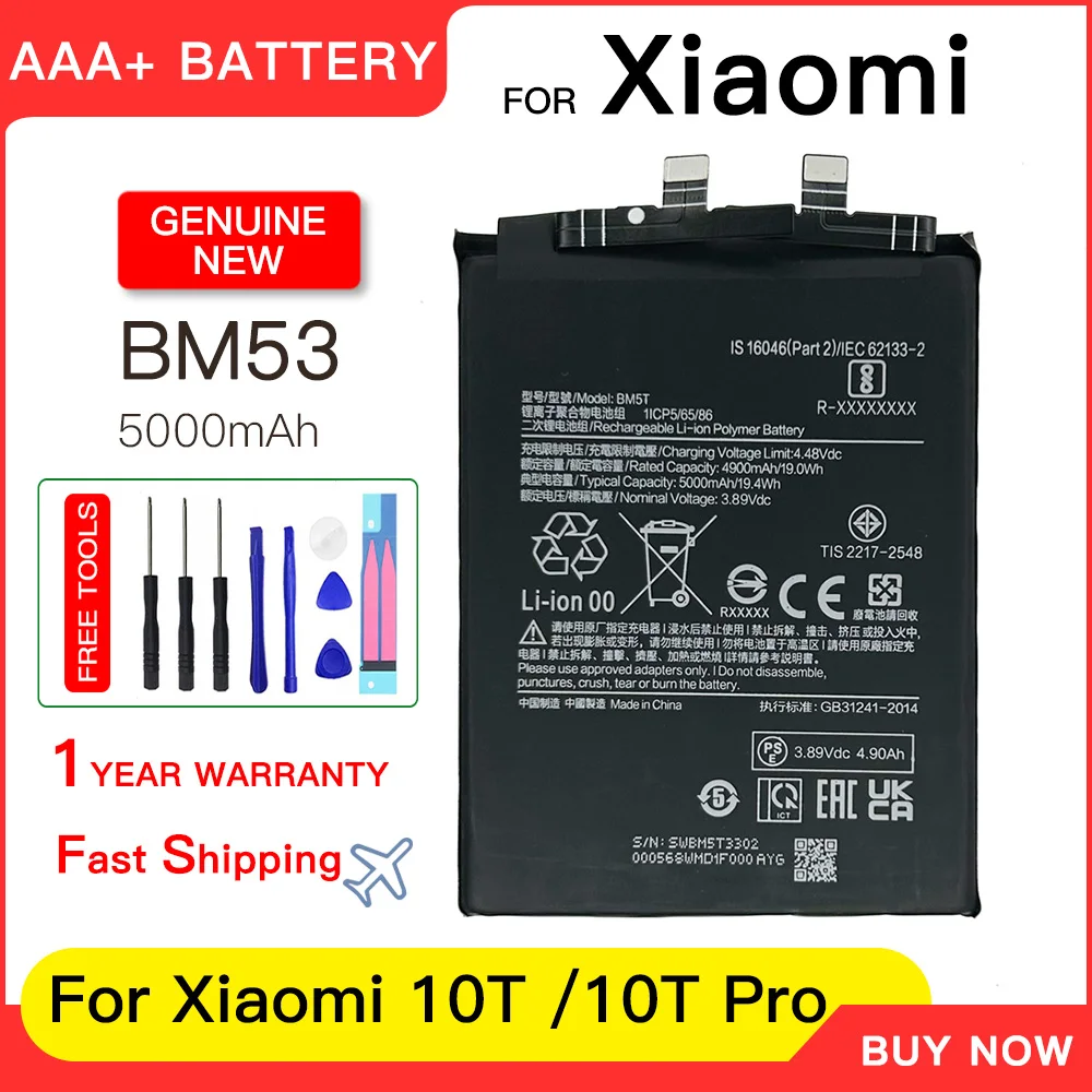 Genuine BM53 5000mAh Battery For Xiaomi 10T/10T Pro/ Mi 10T 5G Phone Replacement batteries batteria+Free tools with track number