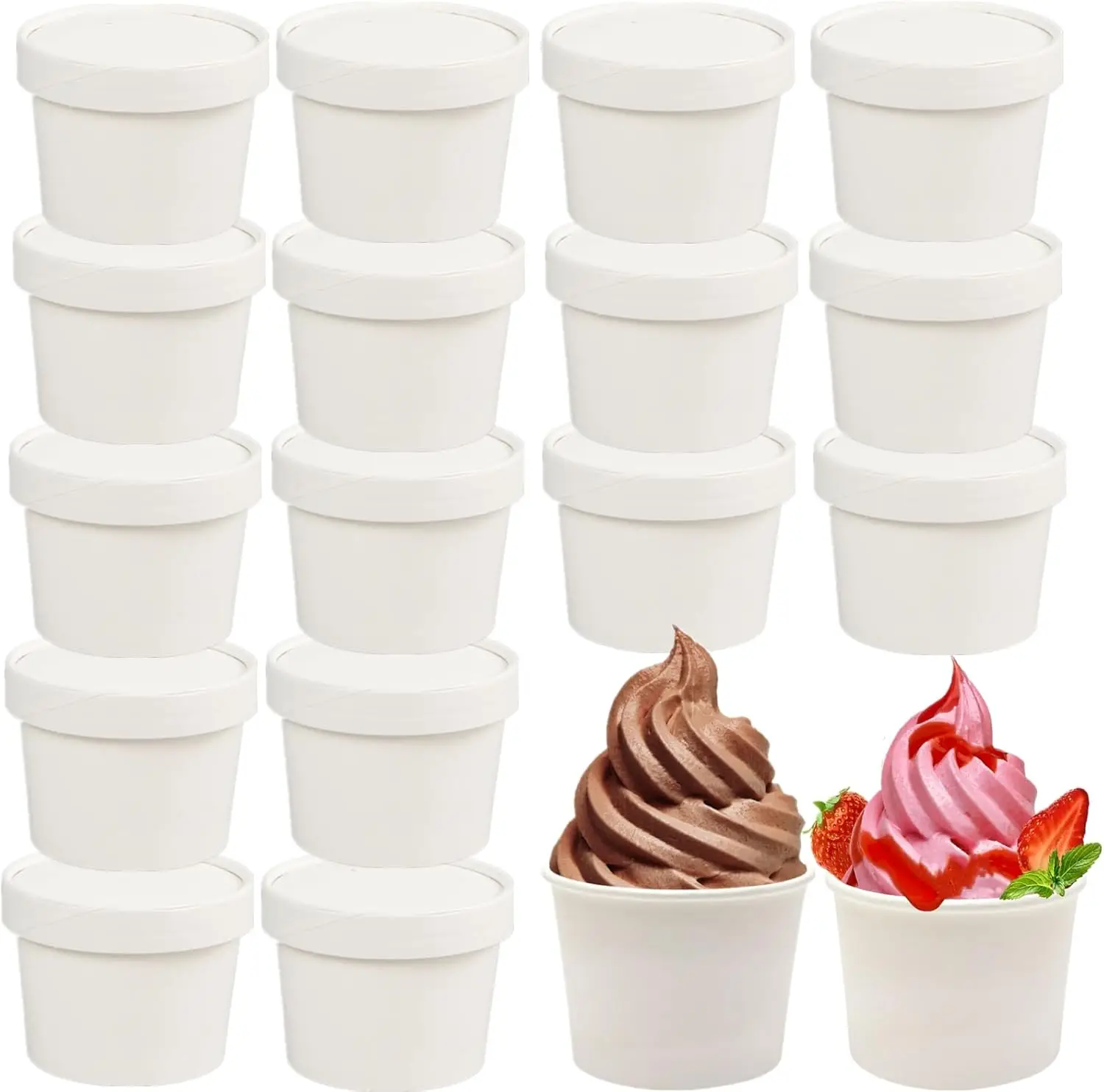 

75 Pack Paper Food Containers with Lids, 8 Oz Cardboard Ice Cream Portion Cups, Reusable To Go Hot Dessert Bowls for Chr