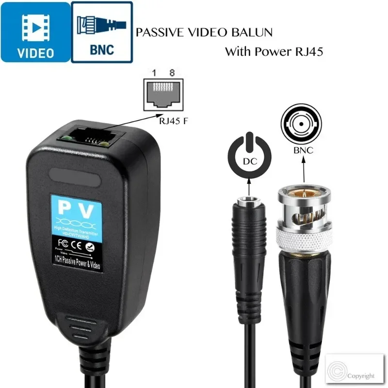 ANPWOO-Balun passif 1CH RJ45 CCTV, balun vidéo transcsec, alimentation pour caméra HDCVI HDTVI AHD analogique haute définition