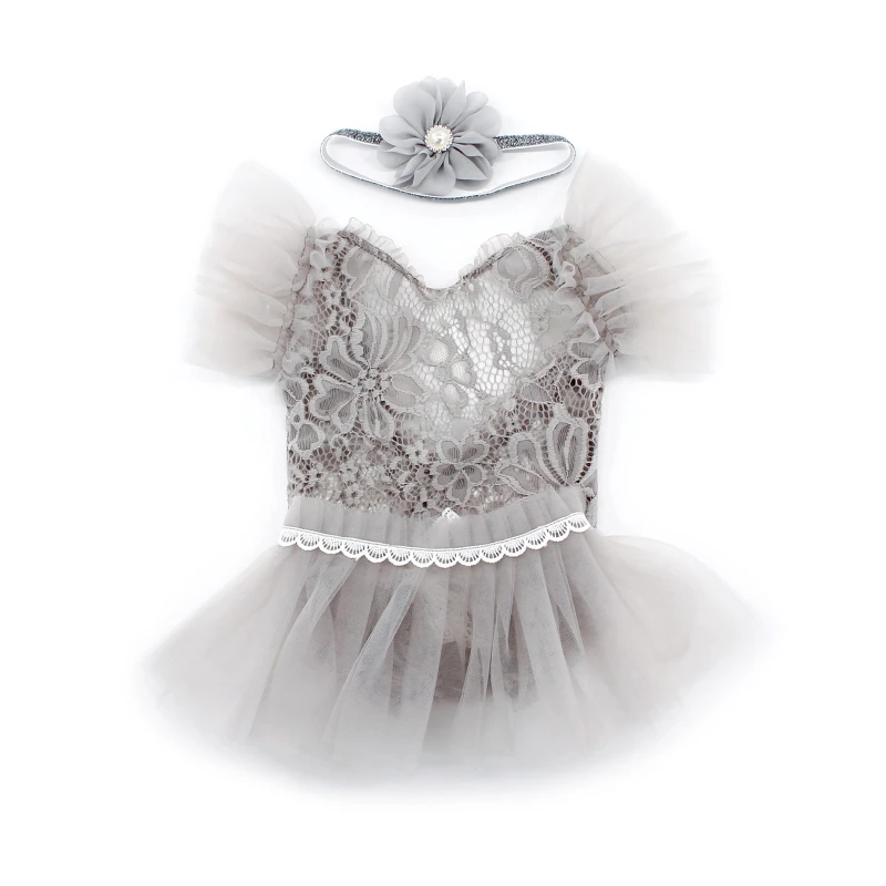 

Newborn Photography Outfits Baby Girl Lace Ruffle Sleeveless Romper with Tutu Skirt Flower Headband Princess Photo Dress G99C