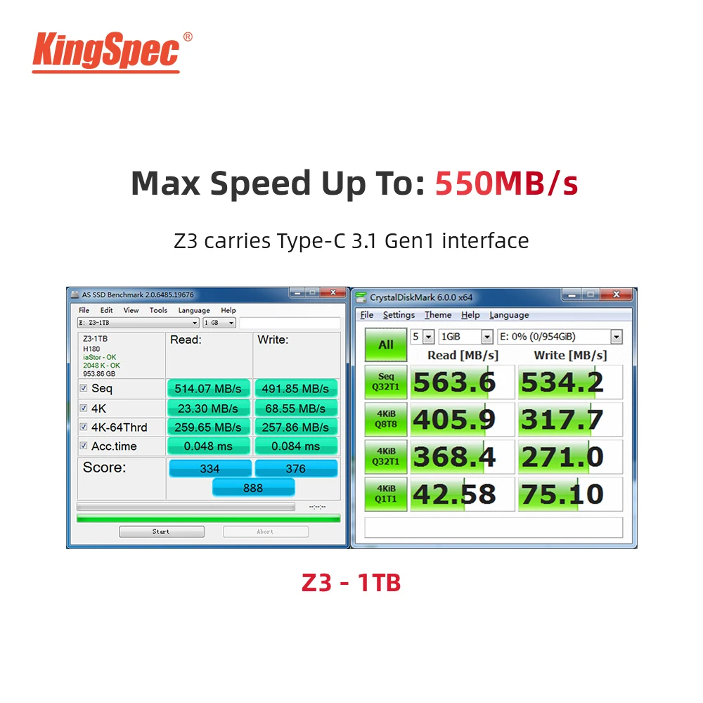 KingSpec NUOVI prodotti Interfaccia Type-c compatibile con USB3.1 Gen USB 3.0 USB 2.0 960 GB 1 TB SSD portatile