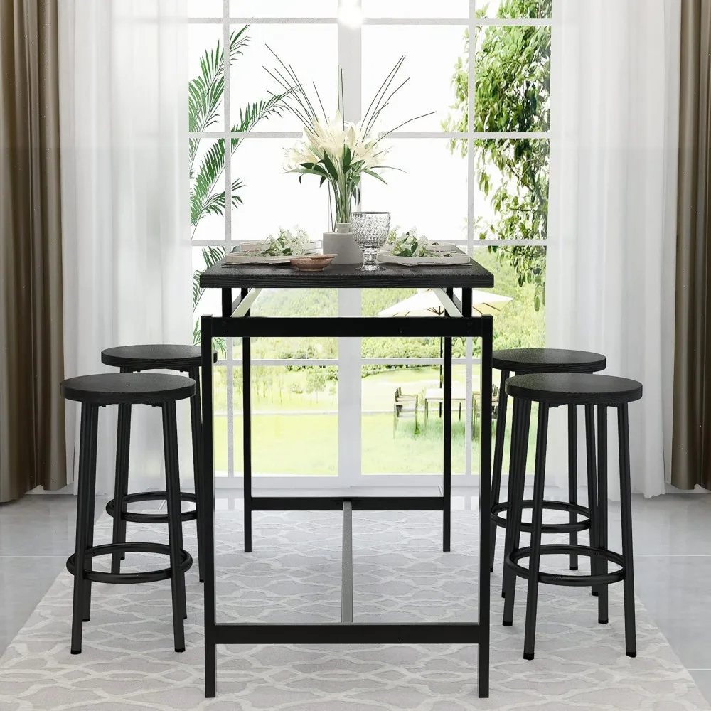 Set Meja Bar, Set Pub Dapur dengan 4 Bangku, Set Meja Makan 5 Buah, Sarapan 477,24 x 23,62 x 35,43 Inci