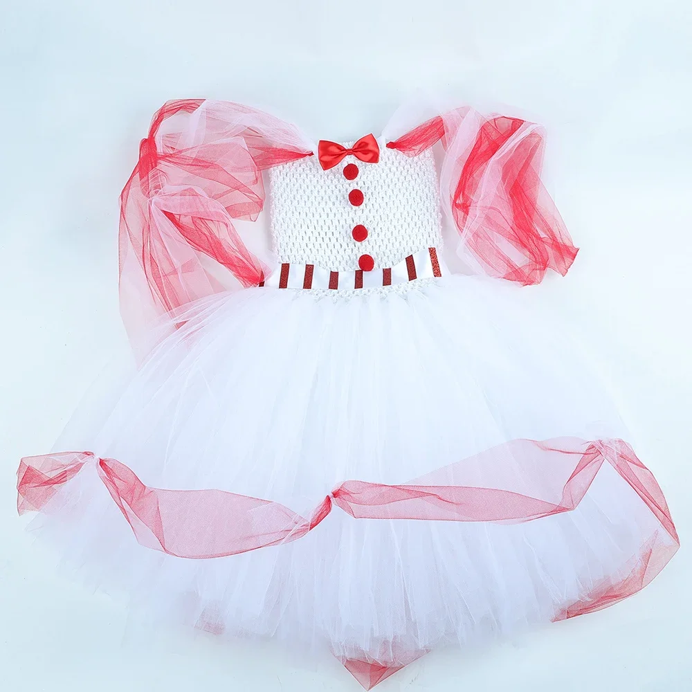 Costume da tutù per bambini con bastoncino di zucchero, costume da bambina, abito natalizio, abito da principessa in tulle rosso bianco per ragazze, abiti da festa di Natale