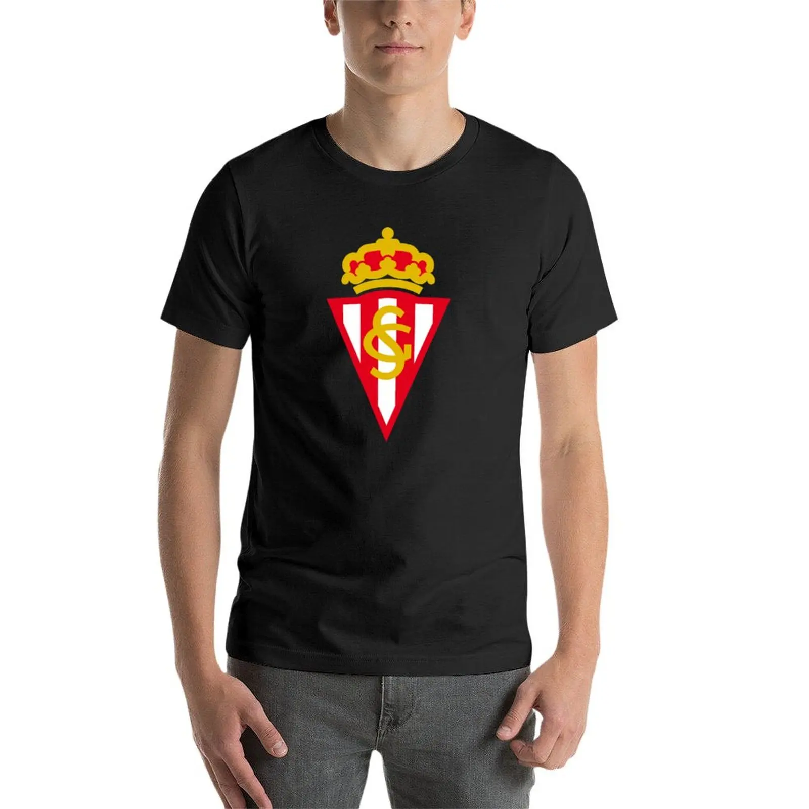 Sporting de gijon futbol flag coat of arms t-shirt vestiti estivi per un ragazzo t-shirt personalizzate da uomo