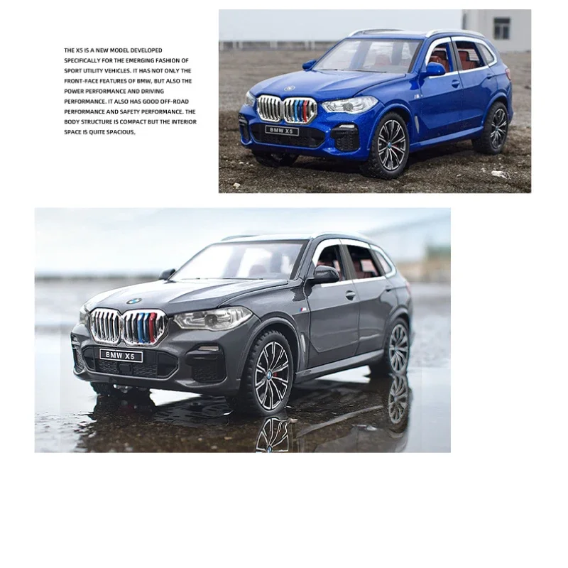 Coche de juguete modelo BMW X5 SUV para niños, vehículo de aleación de Metal fundido a presión, simulación de sonido y luz, regalos de colección