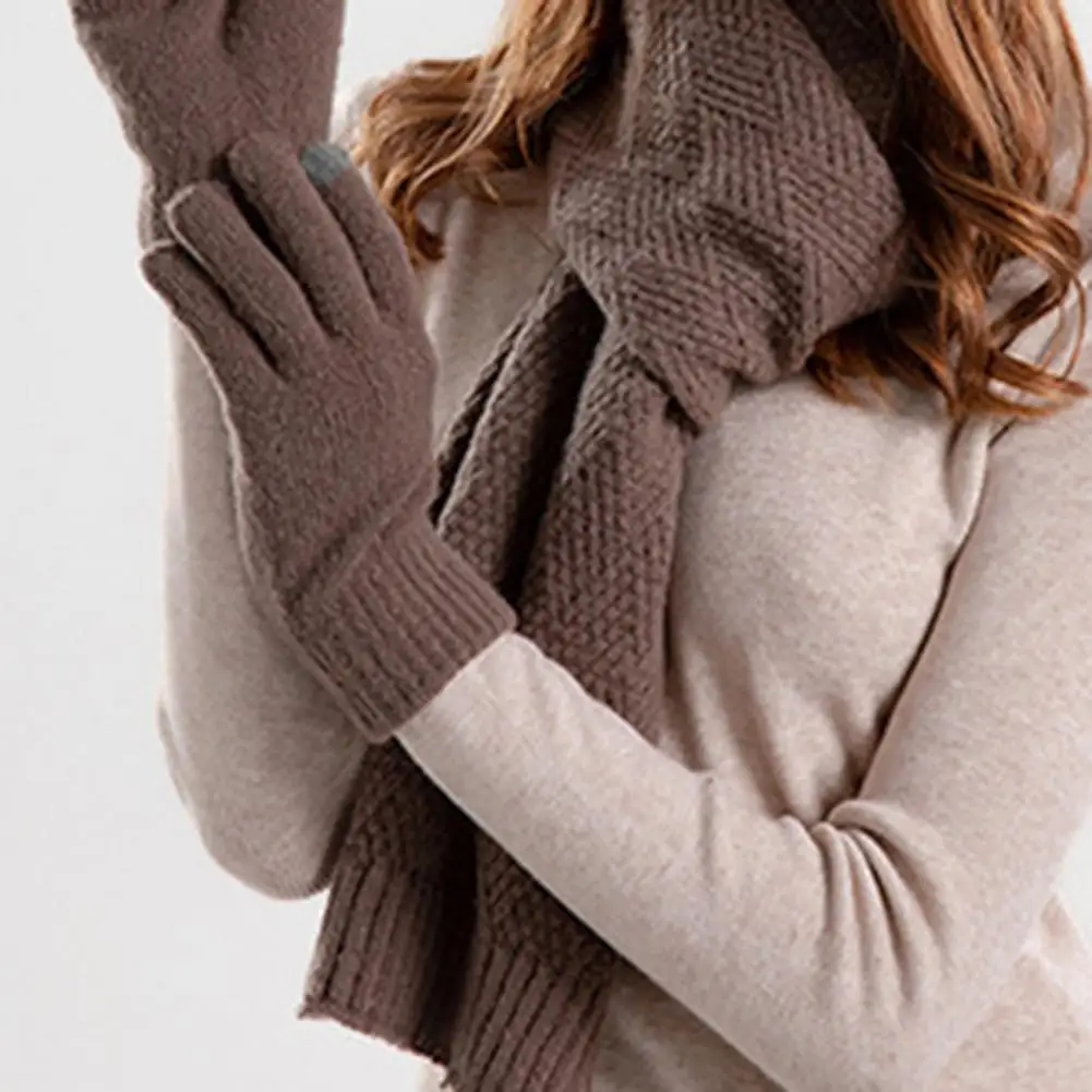 Cozy Winter Accessories Set Women’s Winter Hat Scarf Gloves Set with Faux Fur Pompom Knitted Cap Touch Screen for Weather