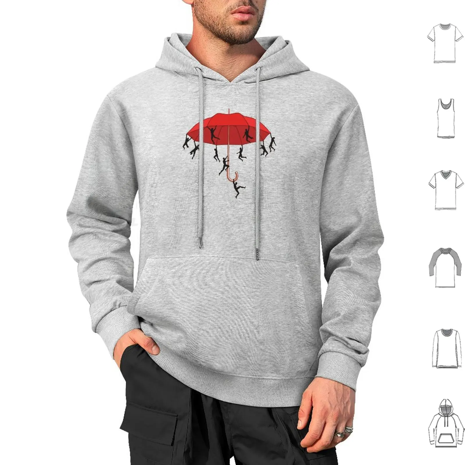 Umbrella Mayhem Hoodies Long Sleeve Mini Men Silhouette Zomboy Cool Retro Funny Fun Vintage Geek Vector Umbrella Rain