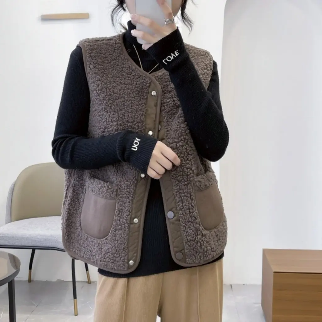 

Women's Lamb Plush Vest Korean Style Autumn Winter Short All-match Waistcoat Jacket for Fashionable Women