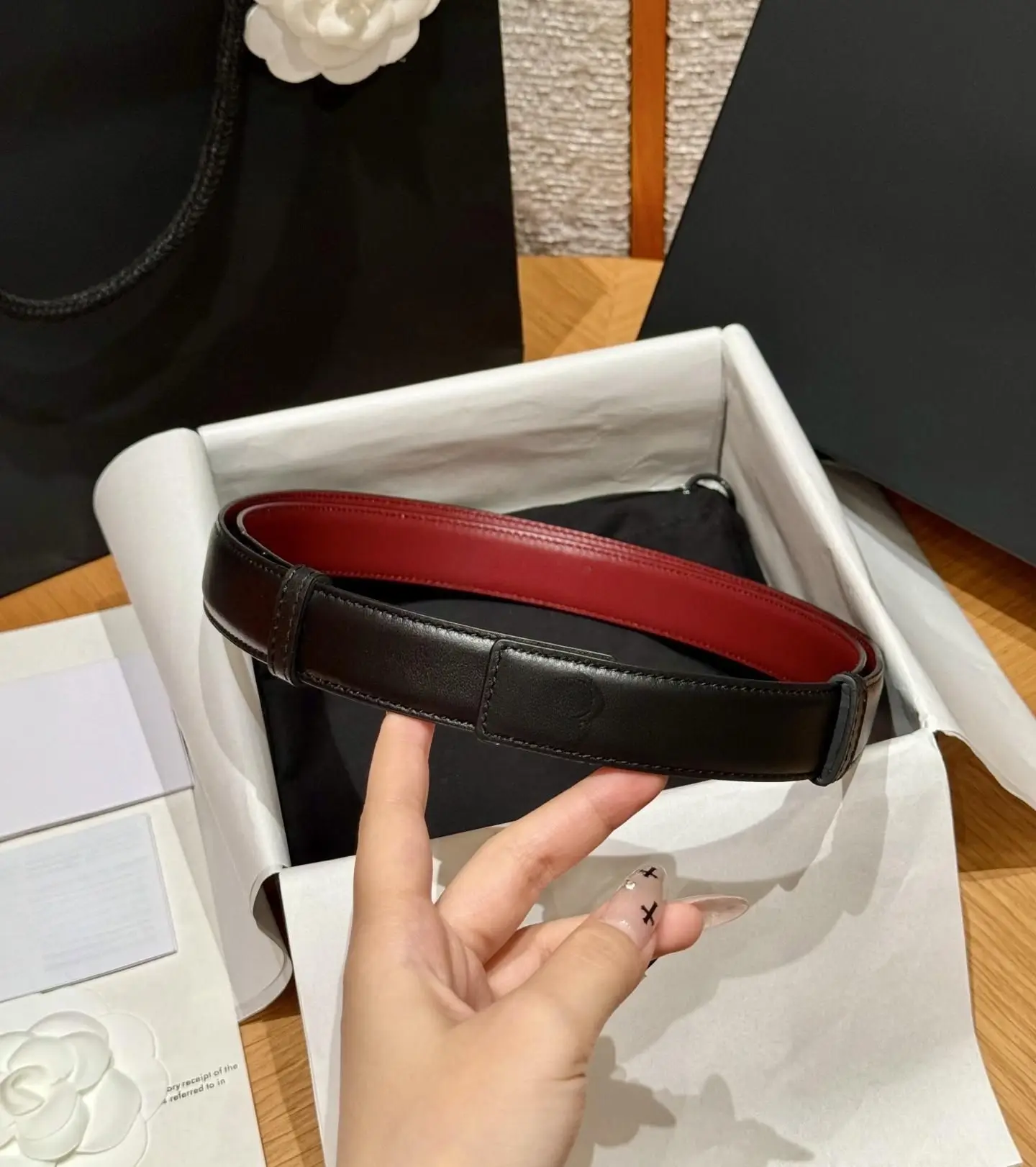 Genuine Leather Replacement Belt Strap, Reversible Black & Wine Red, Stitched Border, No Buckle, Multiple Sizes Available