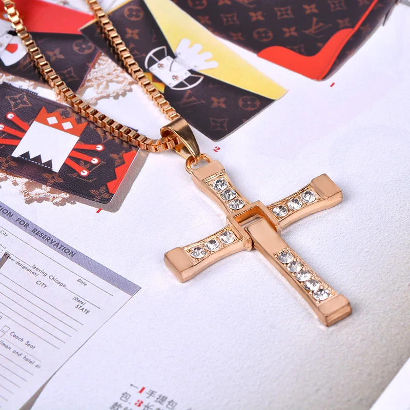 The Fast and Furious Crystal Cross Men Necklaces & Pendants Silver Color Maxi Steampunk Collares Vintage Statement