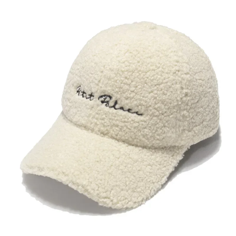 New Lamb Wool Hat for Women Autumn and Winter Korean Style Warm Sun Hat Plush Baseball Cap Winter Baseball Cap