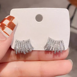 Huitan Silver Color Multi Claws Piercing Earrings for Women Full Paved Crystal Cubic Zirconia Exquisite Earrings Female Jewelry