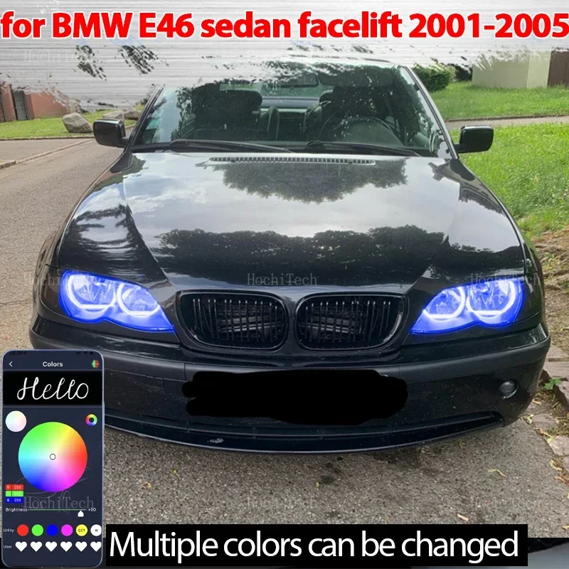 

for BMW 3 series E46 sedan facelift 2001-2005 Halogen Headlight APP Remote control RGB DTM Ring Angel Eyes LED Light Rings
