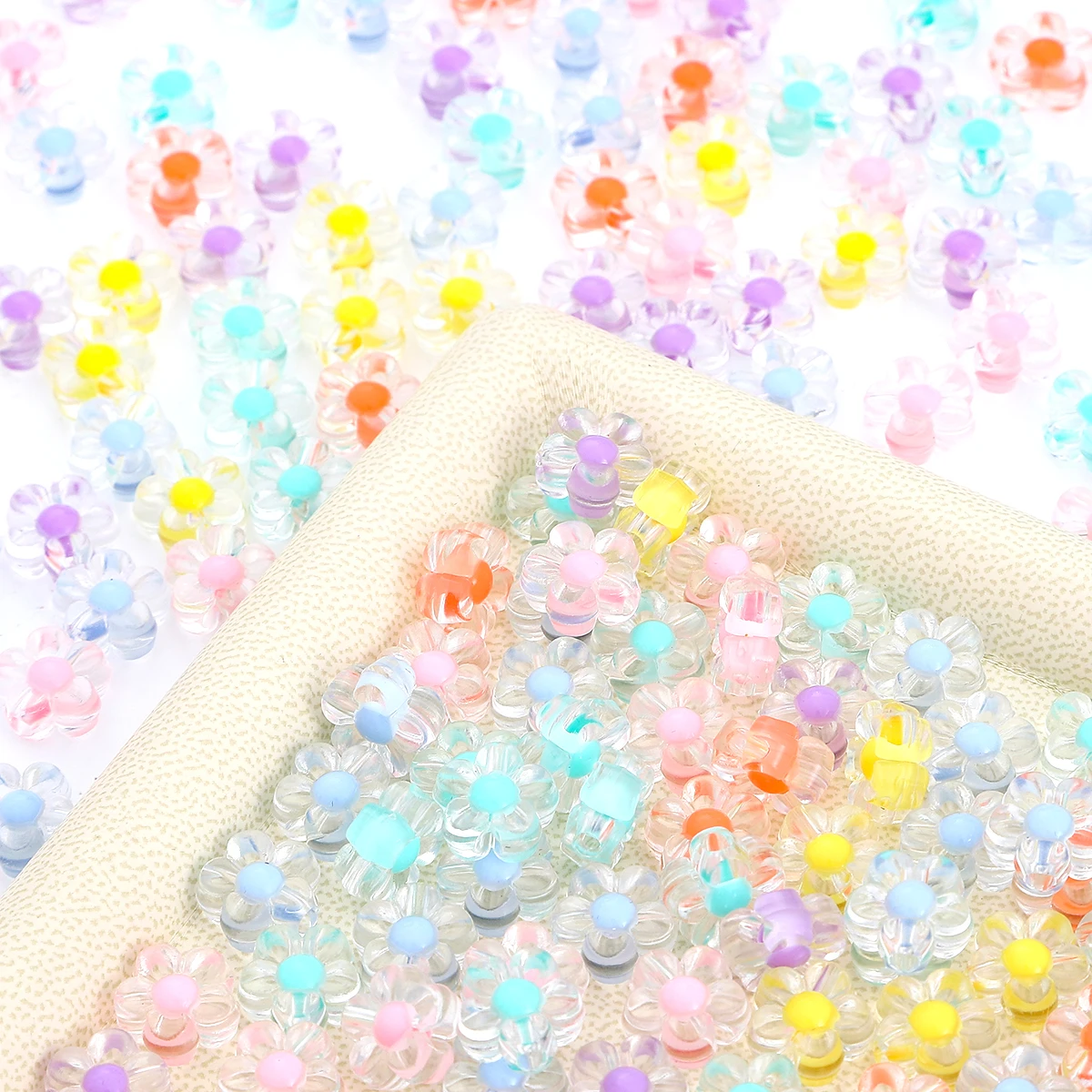 

50pcs/lot 12mm Sunflower Acrylic Beads Matte Transparent Mixed Color Spacer Beads Handmade Clipbook Bracelets Earrings Summer