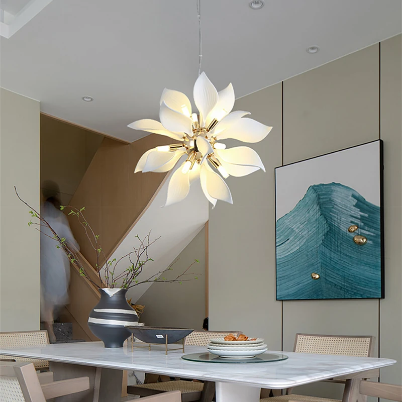 Imagem -06 - White Porcelain Petal Pendant Lights Led Home Lighting Fixture Quarto Designer Moderno Café Pendurado Lâmpada Lustre do Teto 2024