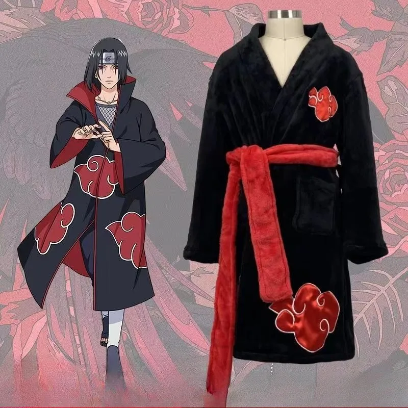 Naruto Sasuke anime cartoon pajamas spring cosplay nightgown bathrobe Akatsuki organization men's and women's home clothes