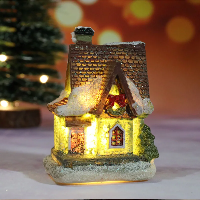 1pcs LED Night Light Christmas Ornaments Luminous Castle Snow House Sculpture Xmas Decoration for Home New Year Gift Decoration