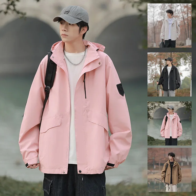 

Spring 2024 New Fashionable Men's Hooded Trendy Versatile Waterproof Windproof Jacket Youth Couple Casual Rush Coat 6232