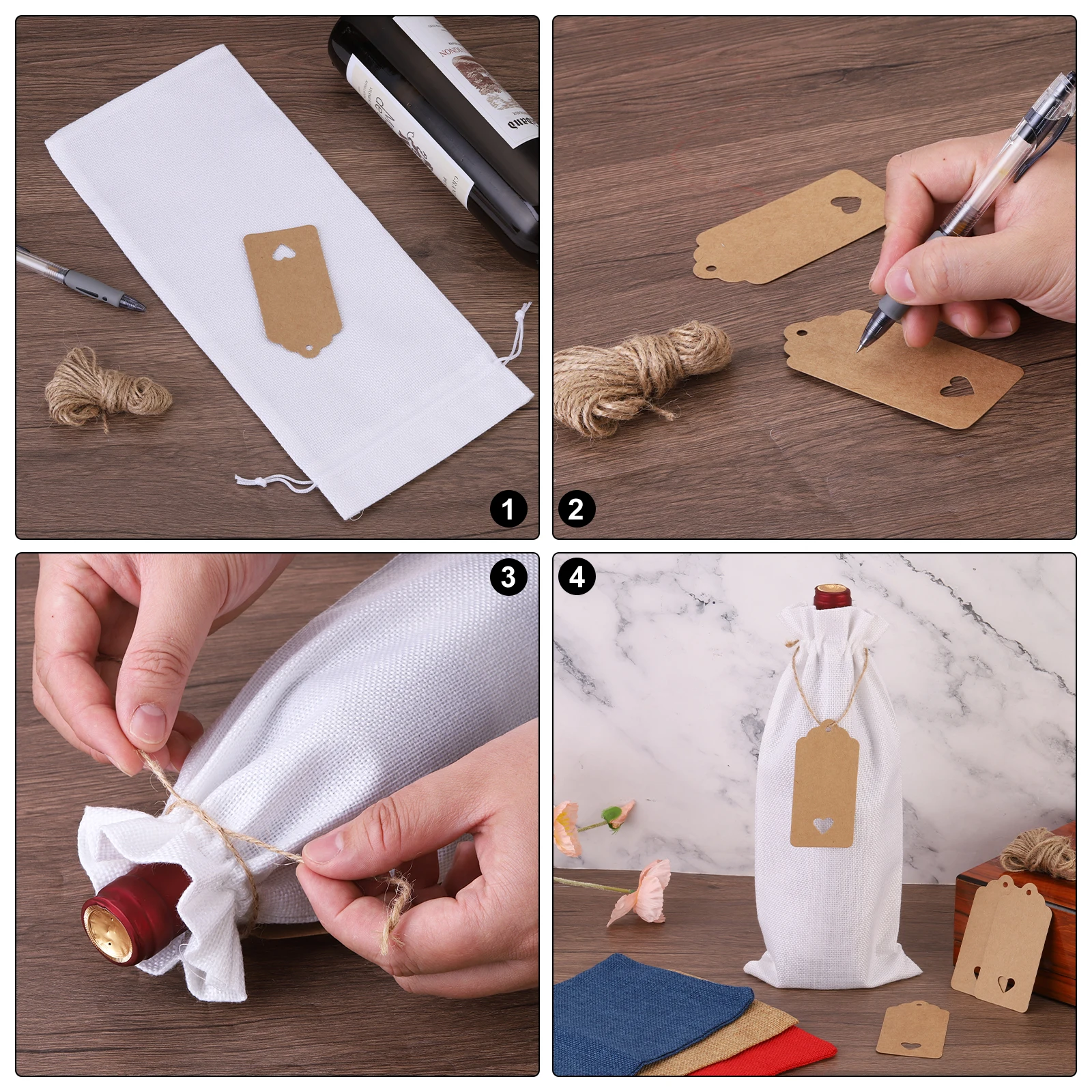12pcs Burlap Wine Bags Gift Tags Reusable Wine Gift Bag Pouches with Drawstrings Wine Bottle Bags for Wedding Christmas Party