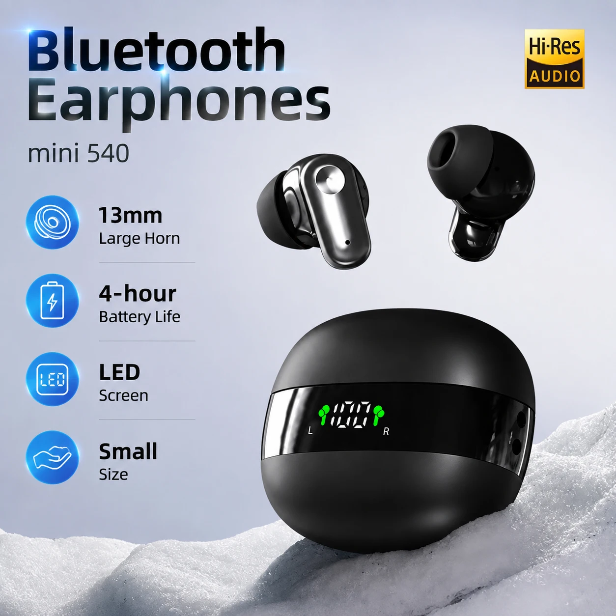 Choice Kabellose Bluetooth-Ohrhörer Mini540 mit LED-Bildschirm, HiFi-Kopfhörer, 13-mm-Lautsprecher, Sport-Ohrhörer für iPhone, Huawei, Xiaomi