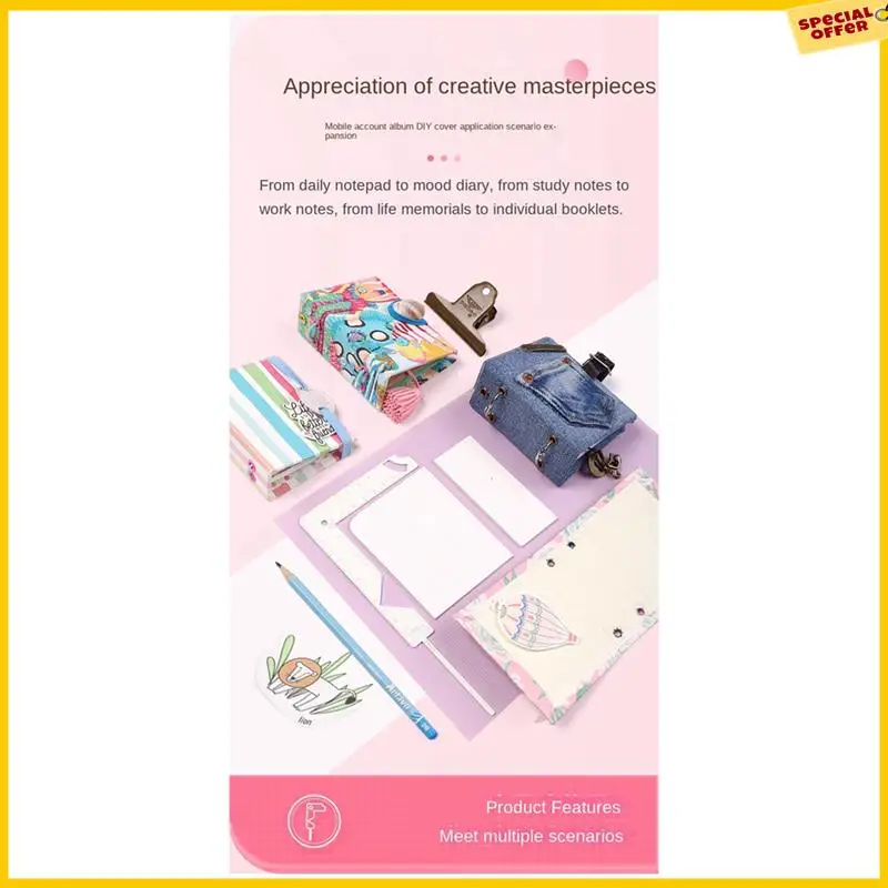 A25P 5-In-1 Book Cover Guide Stainless Steel Metal Bookbinding Cover Tool For Scribe Marking Album Notebook Gauge Ruler Durable