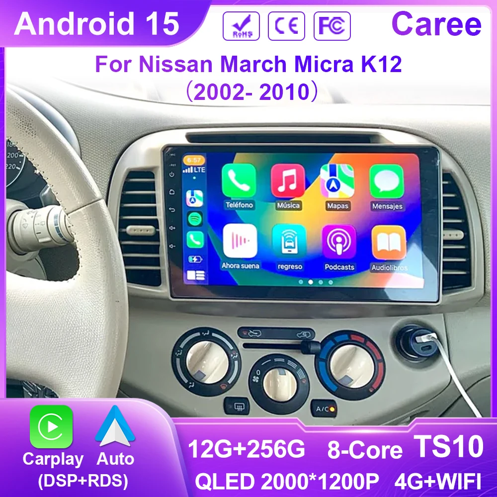 

Android Car For Nissan March Micra K12 2002- 2010 Auto Radio GPS Navigation Head Unit Stereo 4G WIFI Multimedia Wireless Carplay
