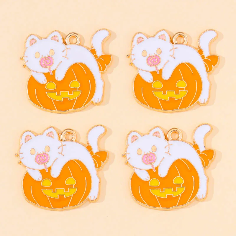 10Pcs Cartoon Halloween Pumpkin Series Mummy Cat Ghost Enamel Charms for DIY Pendants Earrings Necklace Jewelry Making Wholesale