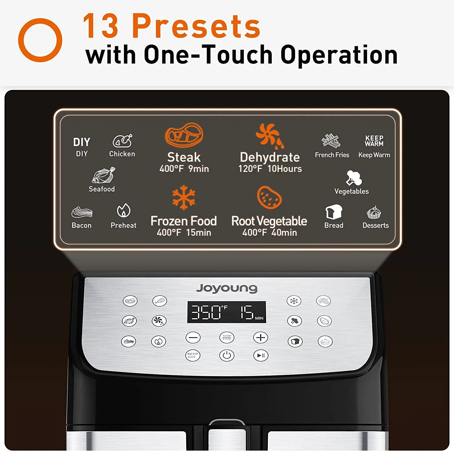 JOYOUNG Nồi Chiên Không Dầu Air Fryer 5.8 Quai Nồi Chiên Không Dầu Air Fryer Tùy Chỉnh Thông Minh Chương Trình Nấu 13 Trong 1 Kỹ Thuật Số Màn Hình Cảm Ứng Không dính Nồi Chiên Không Dầu Air Fryer Rổ