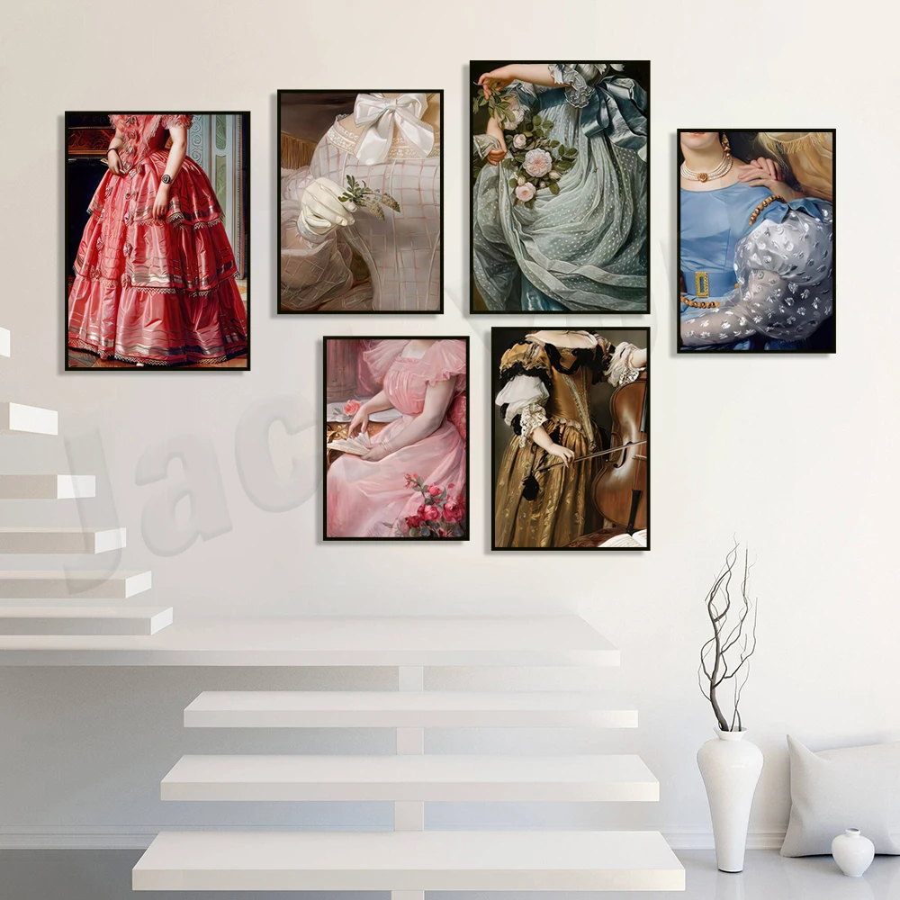 Maximalist Vintage Poster Feminine Bedroom Eclectic Abstract Canvas Print Europe Famous Oil Detail Baroque Painting Art Decor