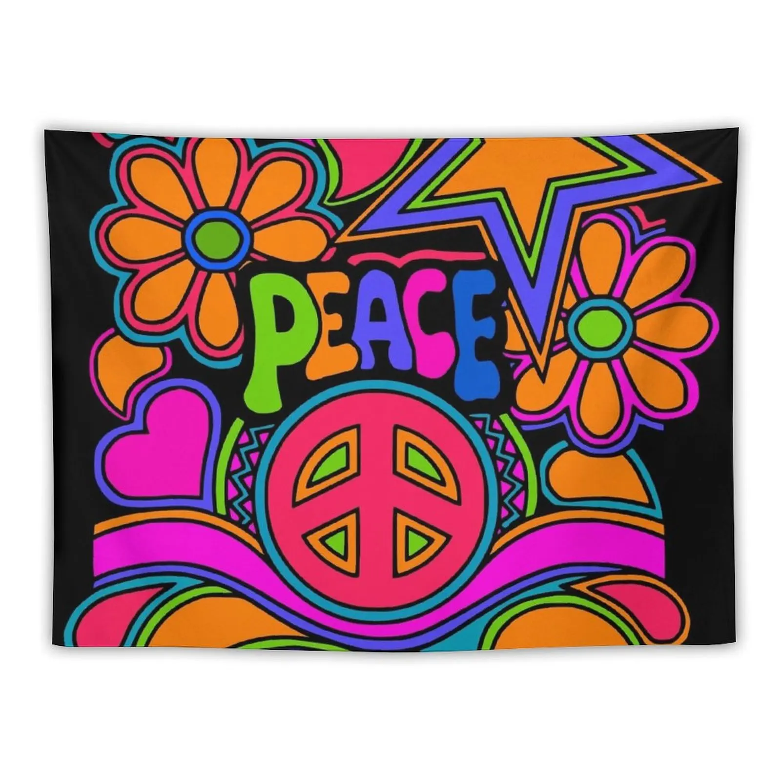 

Fun and Funky Flower Power Peace and Love Hippy Art Tapestry Kawaii Room Decor Wall Tapestries Tapestry