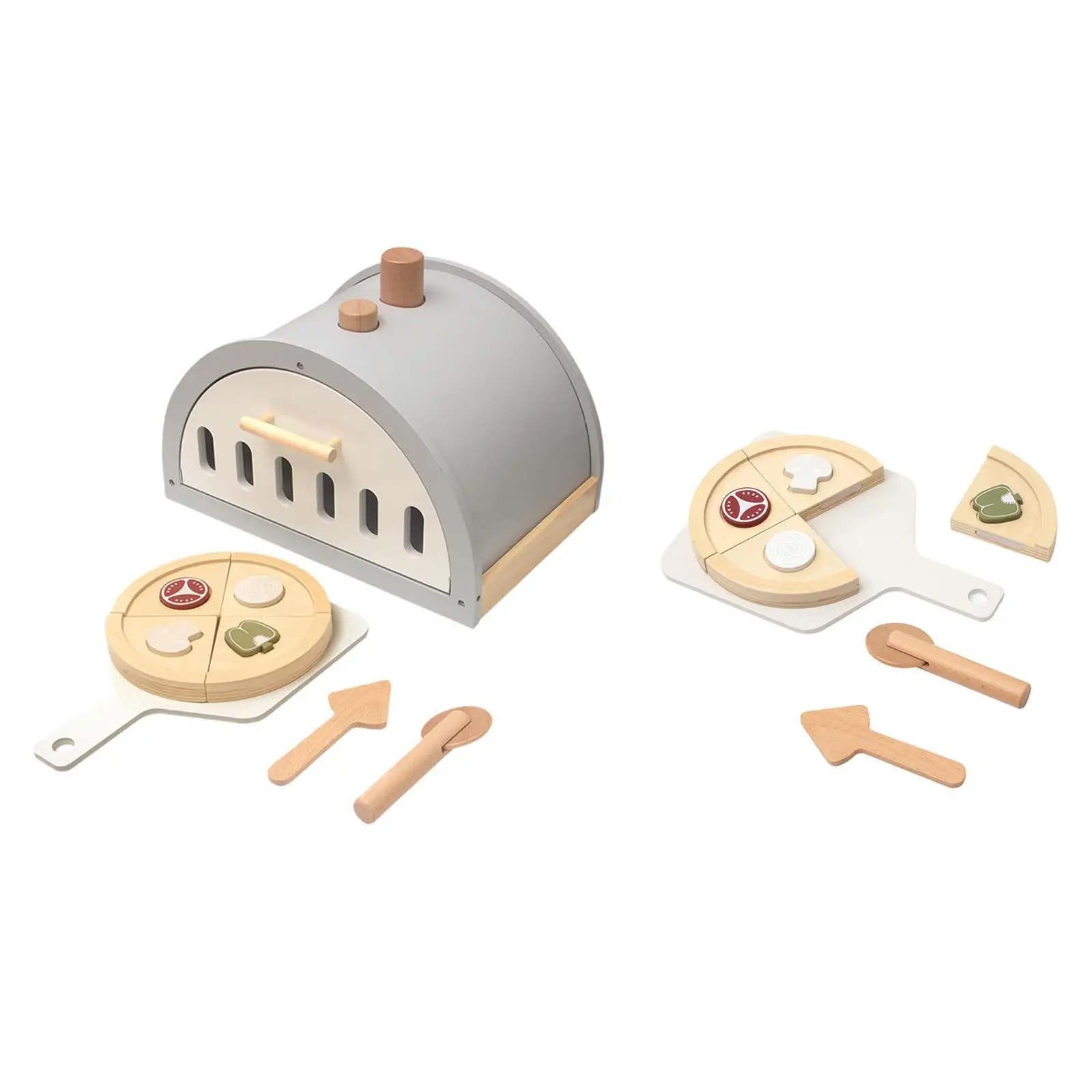 Holz-Pizza-Spielzeug-Spielset, frühes Lernen, so tun, Backen, Kochen, Entwicklung, Lernspielzeug, Rollenspiel für Kinder im Alter von 3–6 Jahren