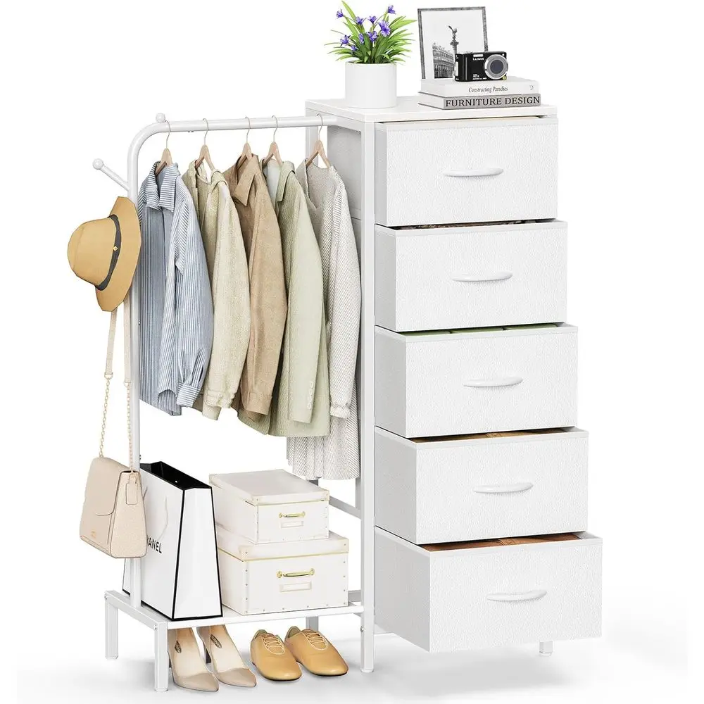 

Drer with Hanging Rack, Clothes Hanging Rack with 5 Ders, White Drer with Clothes Rack, abric Storage Chest o Ders, Small Drer o