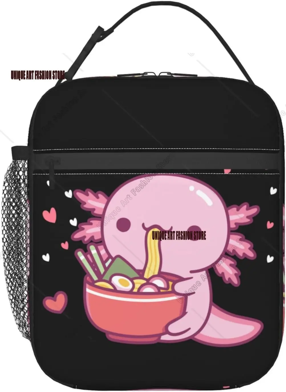 

Insulated Lunch Box for Girls Kids Axolotl Lunch Bag for Work Picnic Hiking Beach or Fishing Axolotl Eat Ramen Theme Lunch Box