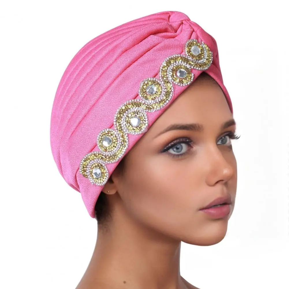 المتطورة الحجاب تصميم الحجاب قبعة أنيقة حجر الراين ديكور الملتوية قبعة عمامة للنساء أنيق الحجاب الشعر
