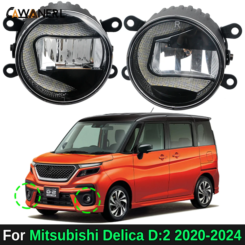 2IN1 Aluminum LED Fog Light with DRL Design For Mitsubishi Delica D2 2020-2024 30W Car Front Fog Daytime Running Lamp White 12V