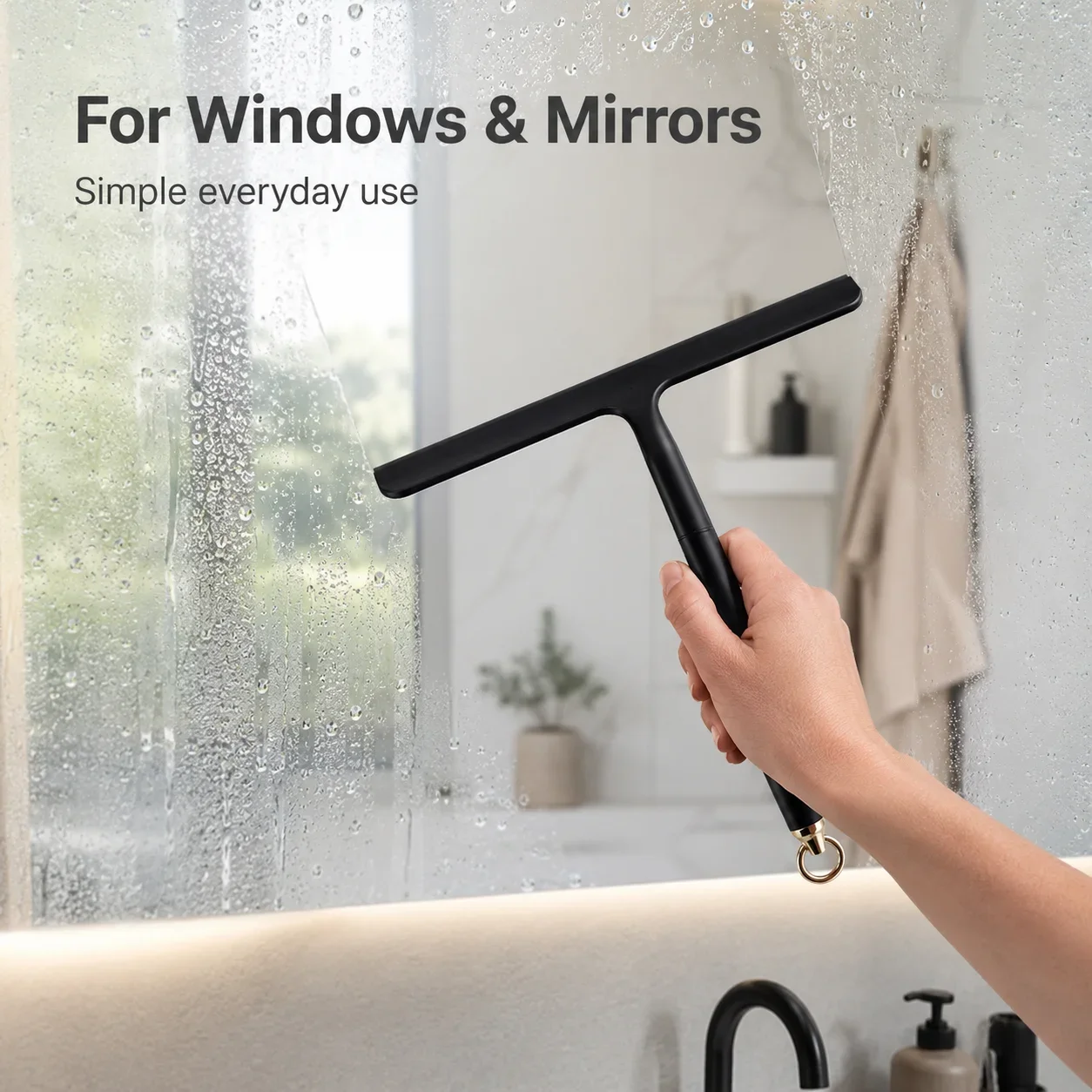 Shower Squeegee Bathroom Glass Cleaner Silicone Wiper for Windows Mirrors Smooth Surface Cleaning Tool with Hanging Ring Plastic - view 3