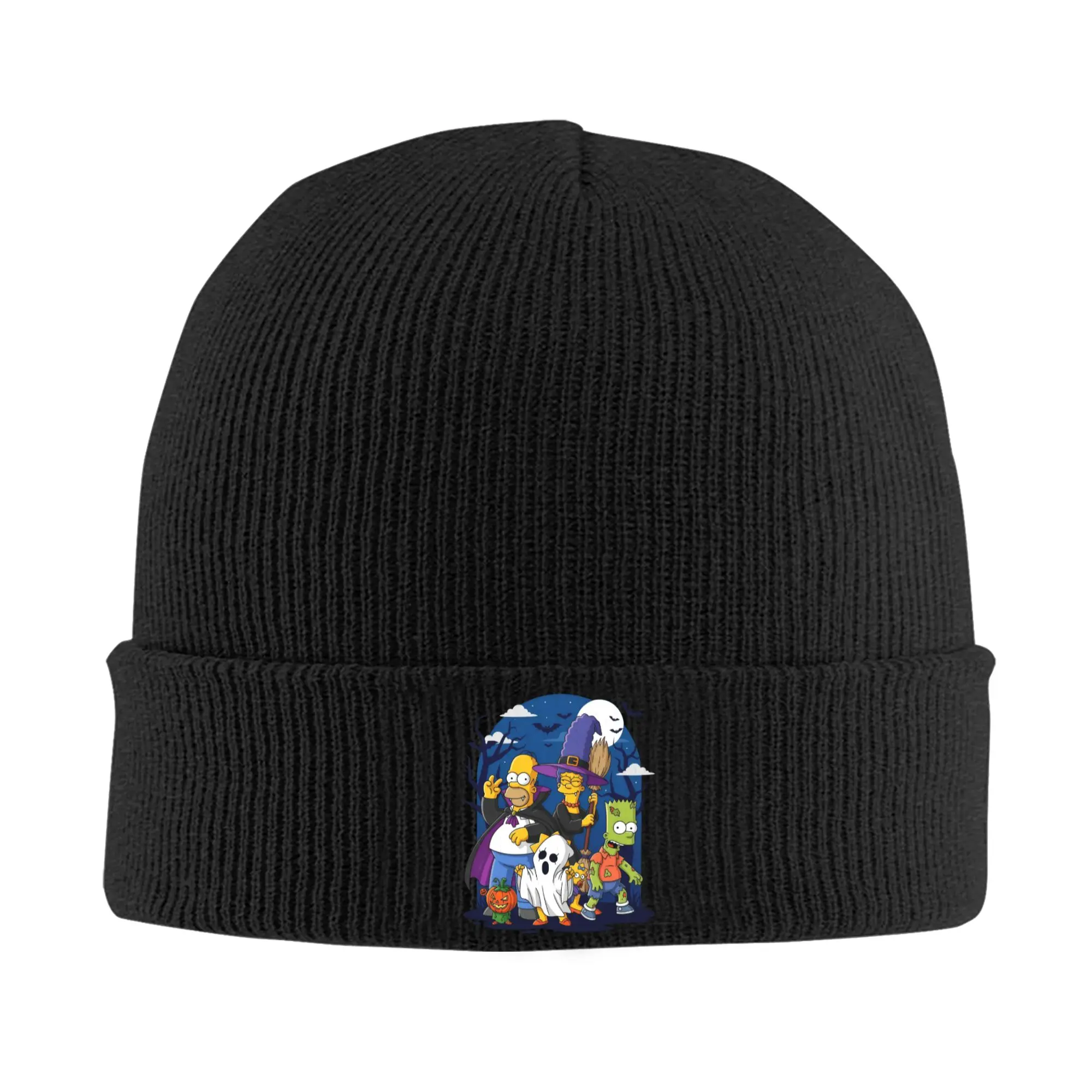Cartoon S-Simpsons Halloween Knitted Caps for Women Men Beanies Winter Hats  Warm Caps