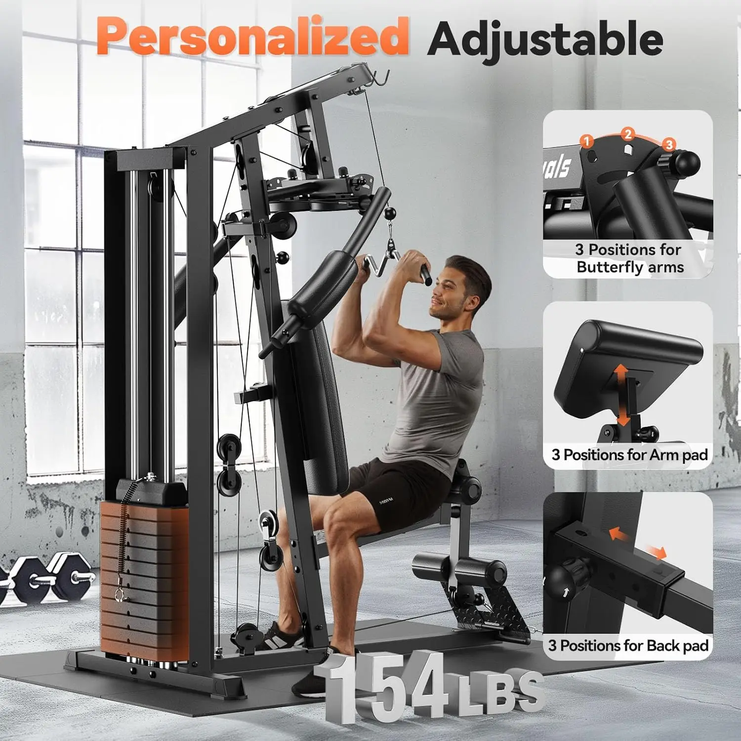 Multifunctional Home Gym Equipment, Workout Station with 154LBS Weight Stack, Exercise Equipment for Full