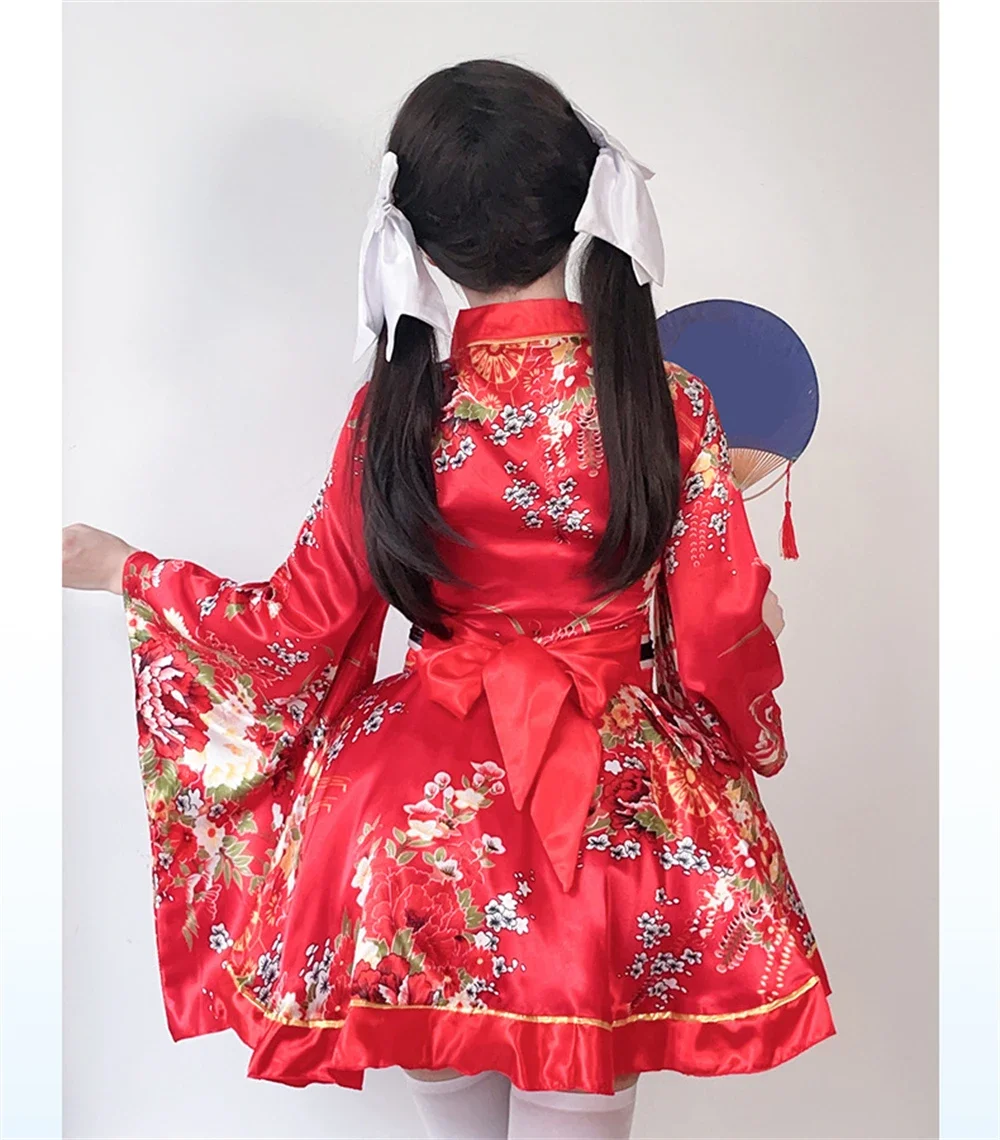 ญี่ปุ่นแบบดั้งเดิมKimono RobesสาวKawaiiดอกไม้พิมพ์Yukataชุดน่ารักLolitaชุดเสื้อคลุมฮาโอริผู้หญิงอะนิเมะคอสเพลย์เครื่องแต่งกาย