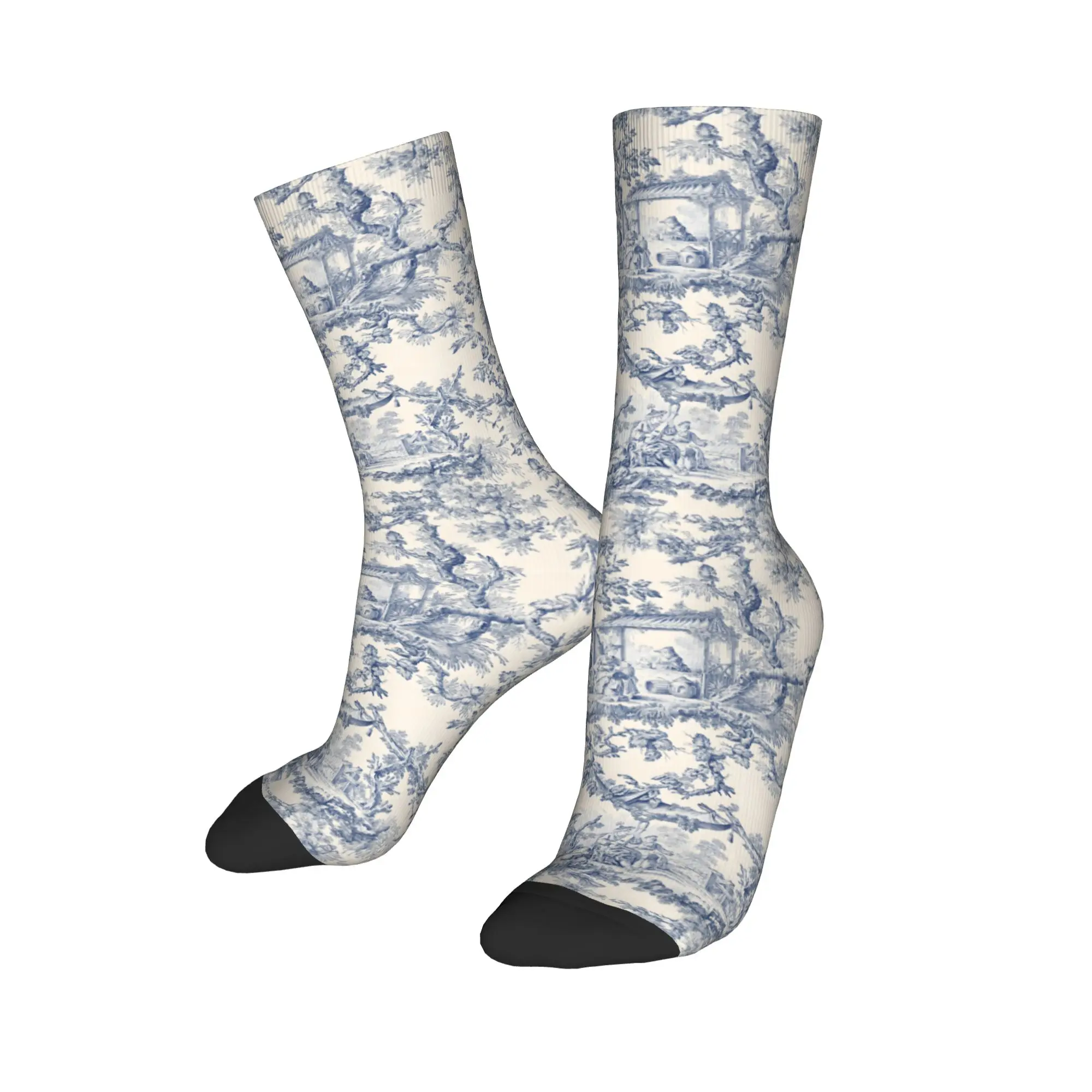 

Custom Toile de Jouy Patterns Mens Crew Socks Unisex Kawaii French Motif Spring Summer Autumn Winter Dress Socks