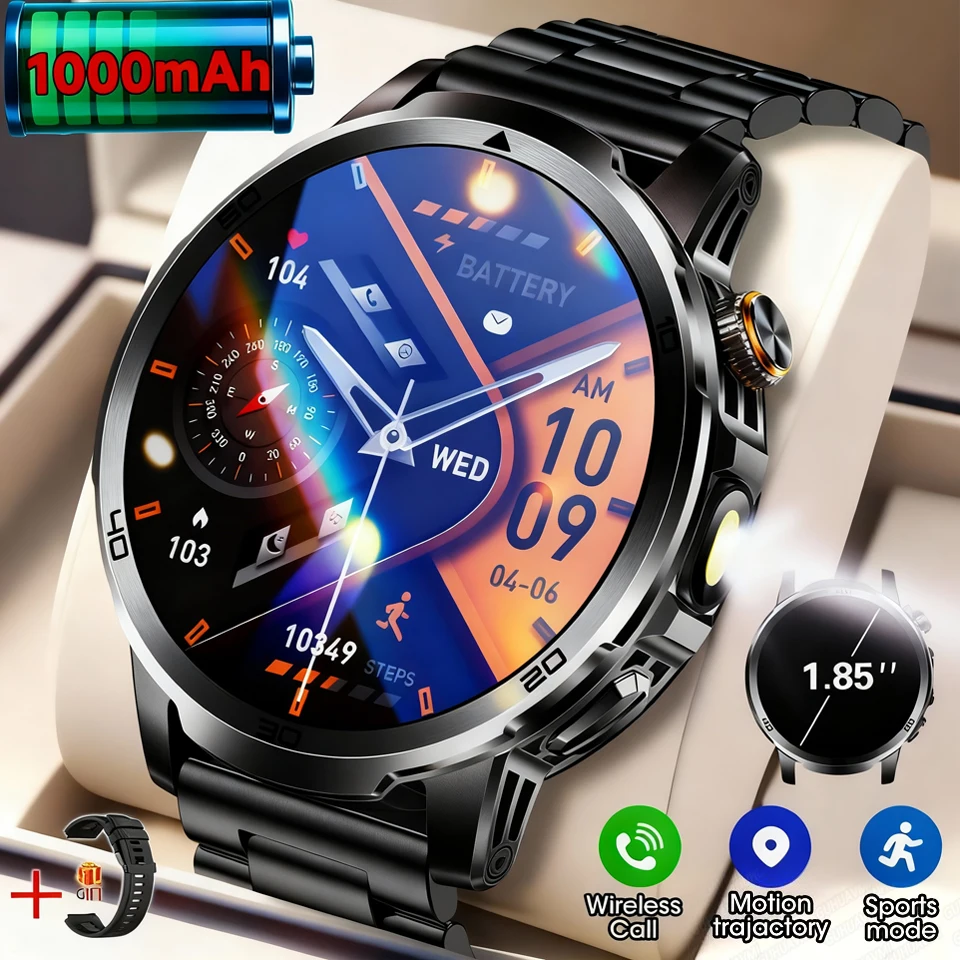 

New Outdoor Adventure Smart Watch 1.85'' HD AMOLED Display 24H Health Monitoring Flashlight Waterproof Sports Smartwatch For Men