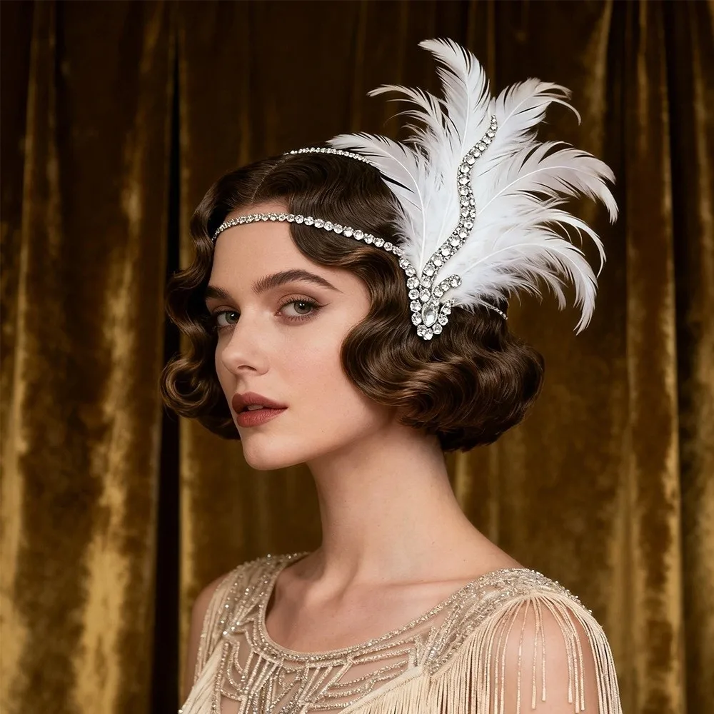 Exquisite Vintage Feather Headband Sequin Zircon Cosplay Dress Headwear Elegant Rhinestone Masquerade Hair Band Bridal Headdress image 3