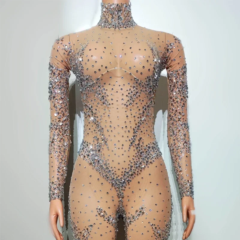 Combinaison Sexy avec Strass pour Femme, Vêtements de Pôle brev, Tenues de Scène, Rave, Halloween, Boîte de Nuit, Dj Ds G, Costume de Danseuse Triblockchain