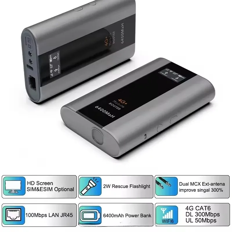 Hot Sale WiFi Solution Provider 4G+ Pocket Device Dual Band Wi-Fi 6400mAh Battery Mini Mobile 4g Router with Flashlight Function