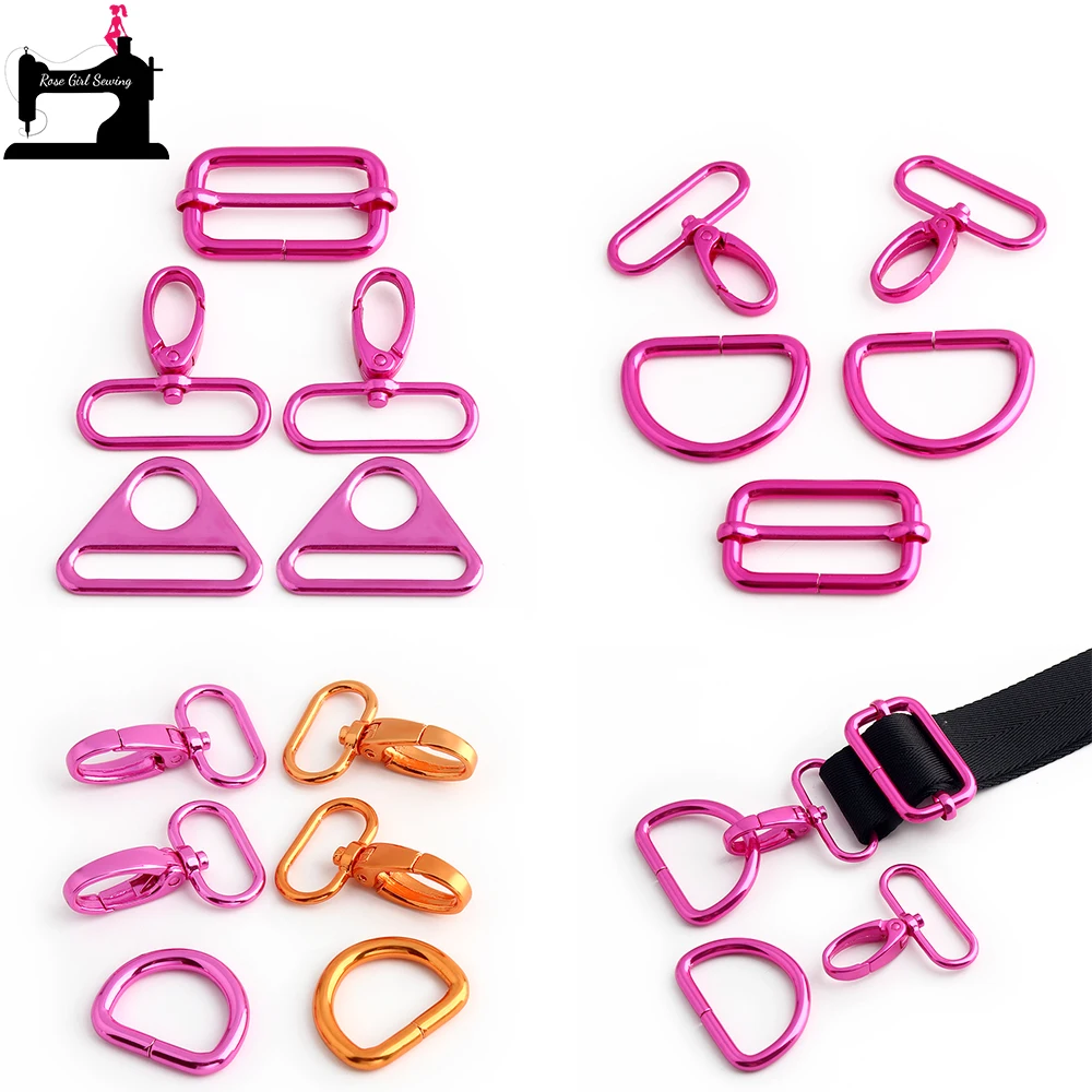 

1/5Sets 25mm/38mm Pink,Orange Dog Collar Adjustment Hook Triangle Slider Buckle For Bags Strap Lobster Clasp D-Ring Accessories